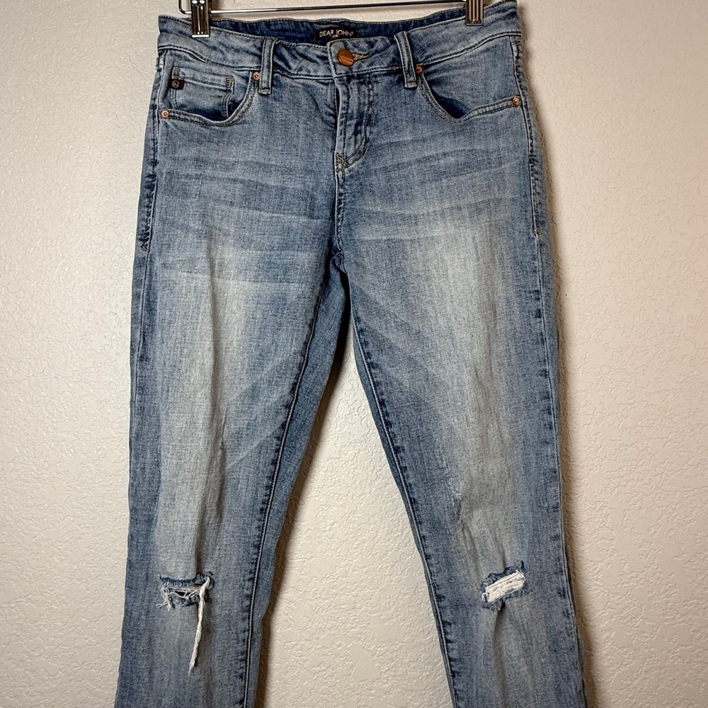 Dear John American Classic Distressed Jeans Size 26 Raw Hem Zipper Ankle - Picture 4 of 9